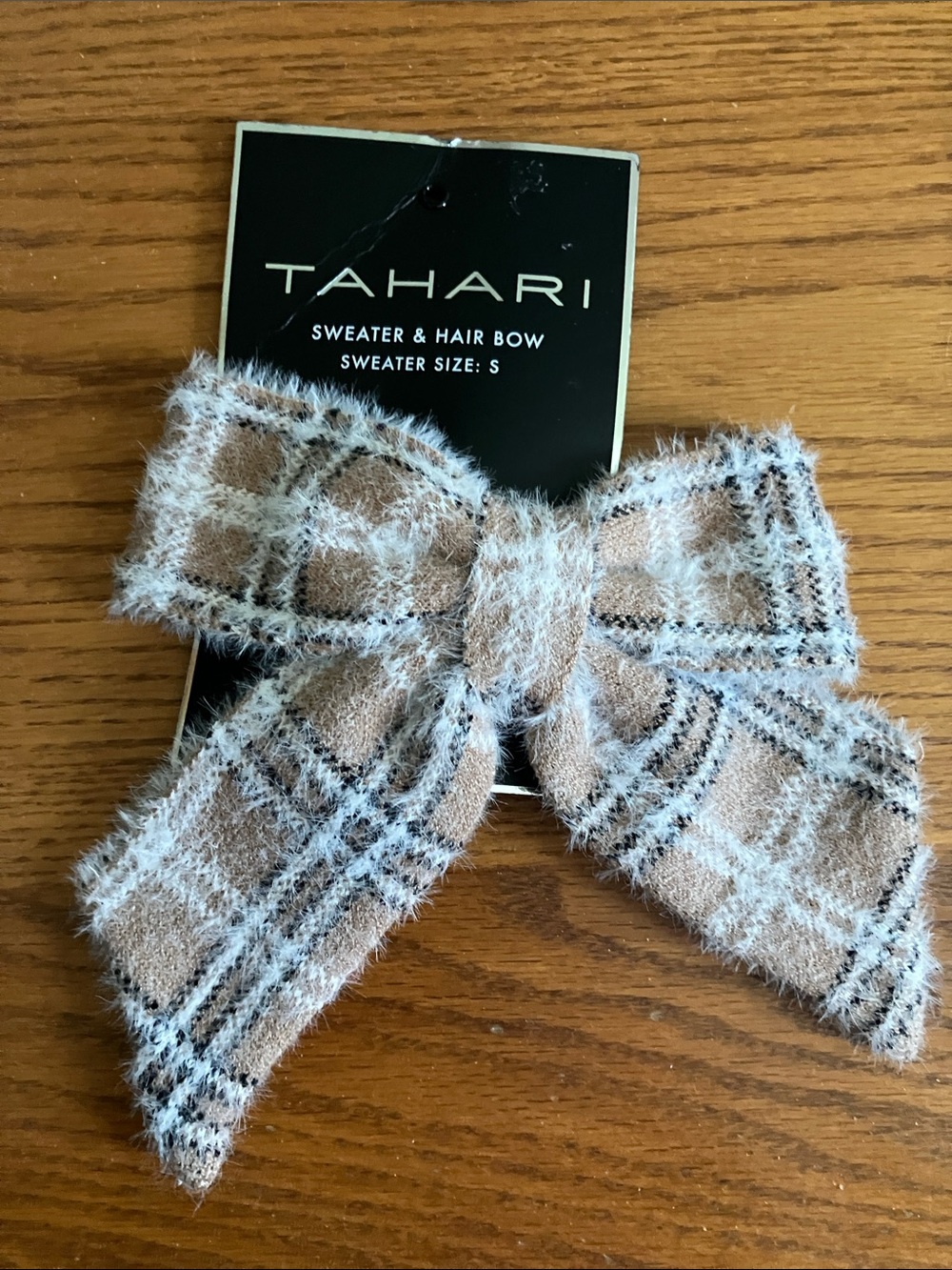 Tan plaid tartan hair bow NWT free with purchase